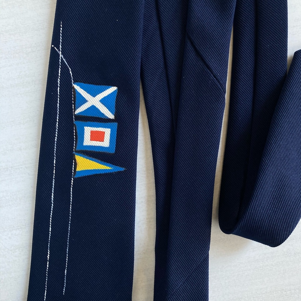 Vintage navy blue polyester tie - nautical design